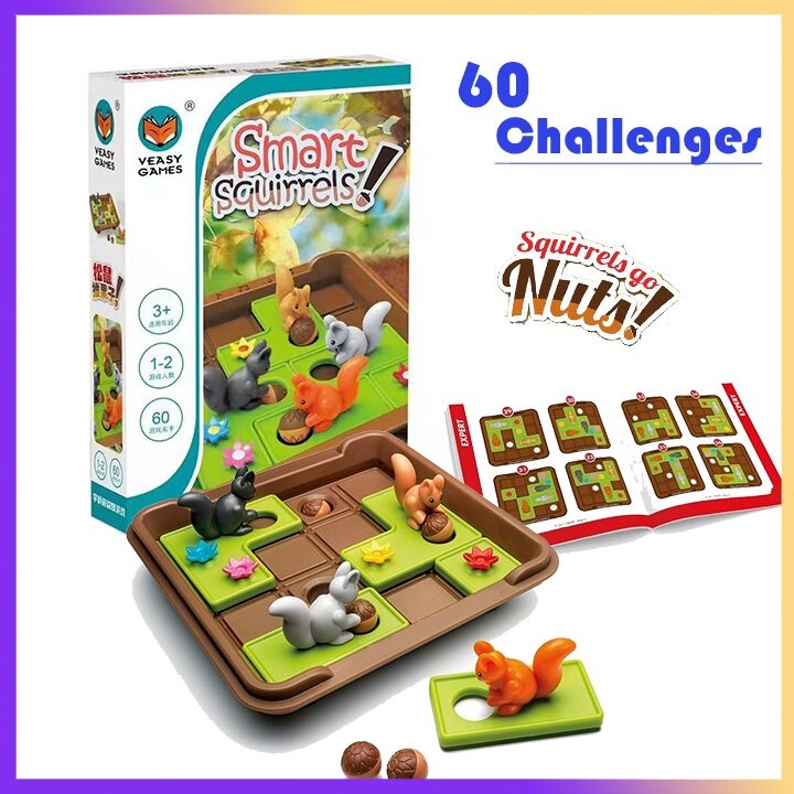 Smart Squirrels 60 Challenges | Squirrels Go Nuts Fun Sliding Puzzle Board Game | Ages 5+ | Birthday Gift Toys for Kids Boys Girls | Children Educational IQ Training