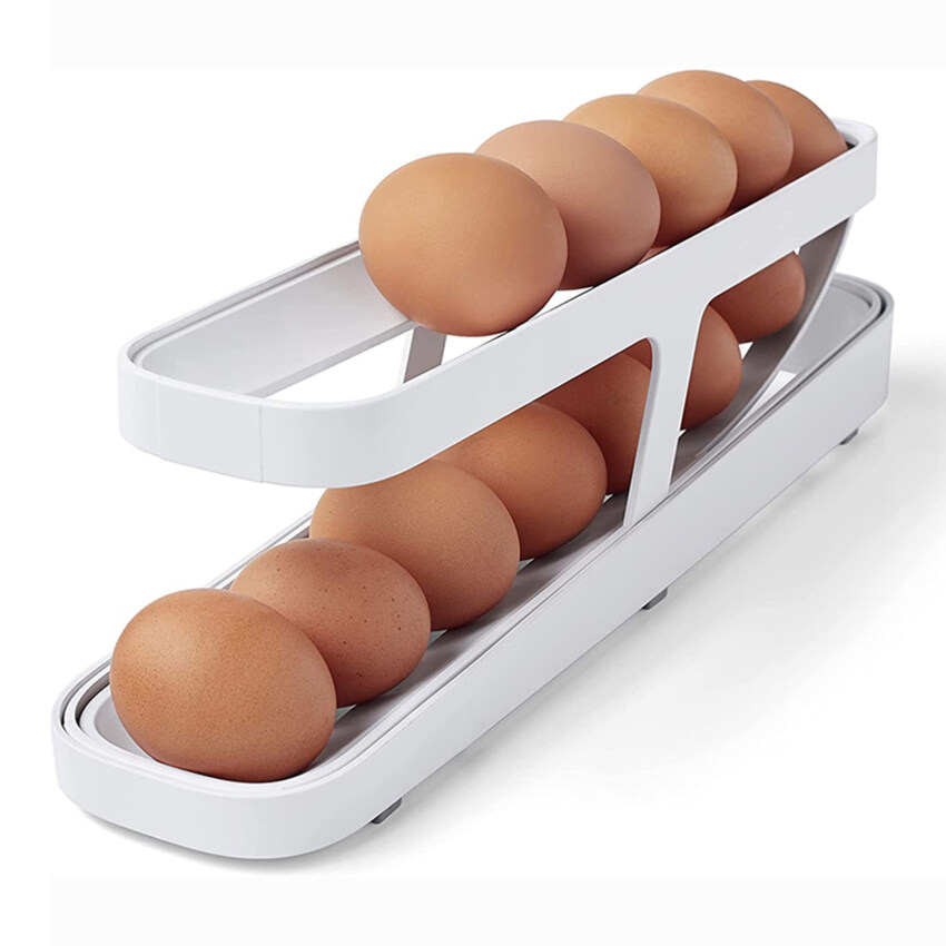 Automatic Eggs Storage Box Plastic Rolling Eggs Holder Basket Container Dispenser Organizer Closet for Fridge Kitchen Egg Tray