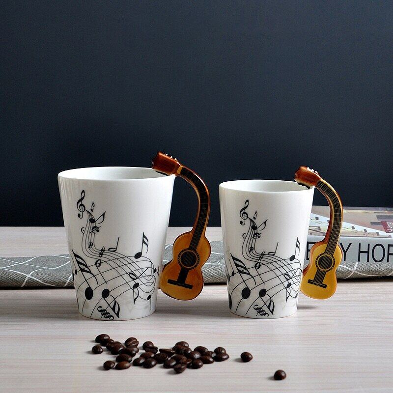 400Ml Music Mug Creative Guitar Violin Style Ceramic Mug  Cafe Coffee Tea Milk Water Stave Cups With Handle Novelty Gifts Hot
