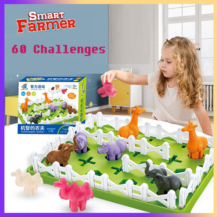 Smart Farm 60 Challenges - Fun STEM Puzzle Board Game for Ages 4+ | Cognitive Skill-Building Toys for Kids | Happy Farmer and Animals | Birthday Gift for Boys Girls | Smart IQ Training