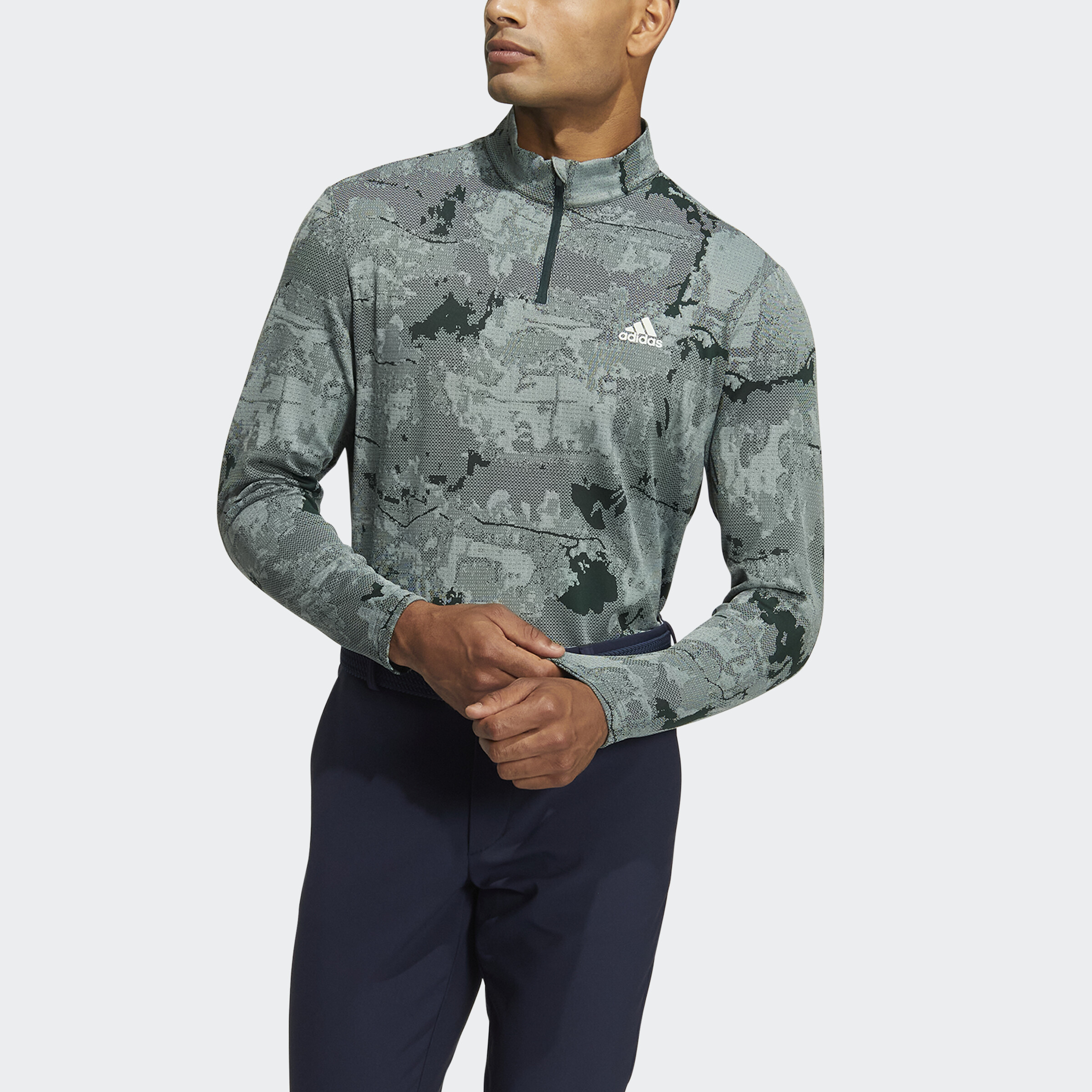 adidas Golf Graphic Zip Mock Neck Long Sleeve Shirt Men Green HG8222